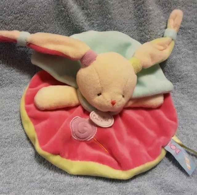 Doudou Plat Lapin Rose Vert Bleu Baby Nat tbe