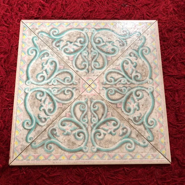 4 x Vintage H & R Johnson Glazed Mistras Border Ceramic Floor Tiles
