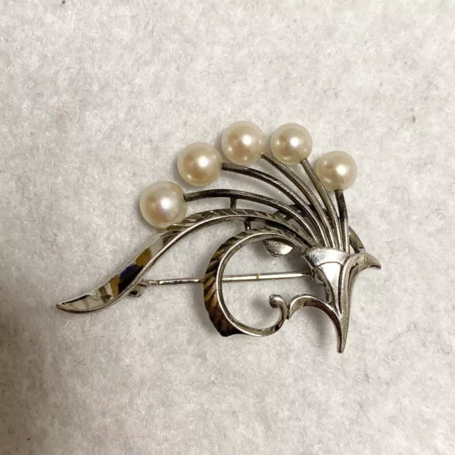 MIKIMOTO Brooch Pin Akoya Pearl Sterling Silver 925 Signed Baby Pearls Japan 3