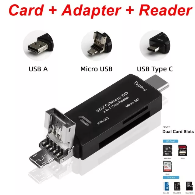 Carte Micro SD Lecteur & 16GB 32GB 64GB 128GB Class 10 SDHC SDXC Tf & Adaptateur
