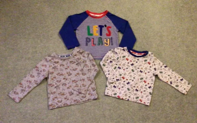 Bundle of 3 Long Sleeved Baby Boy Tops 9-12 months
