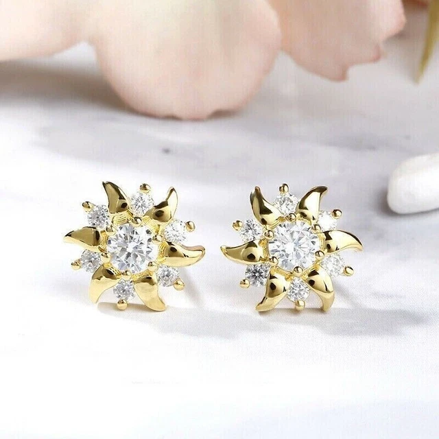 2.00Ct Simulated Diamond Snowflake Stud Earrings 14K Yellow Gold Plated Silver