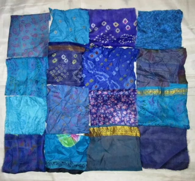 LOT PURE SILK Antique Vintage Sari Fabrics REMNANT 5"(20 pc) / 8"(16 pc) SQUARES