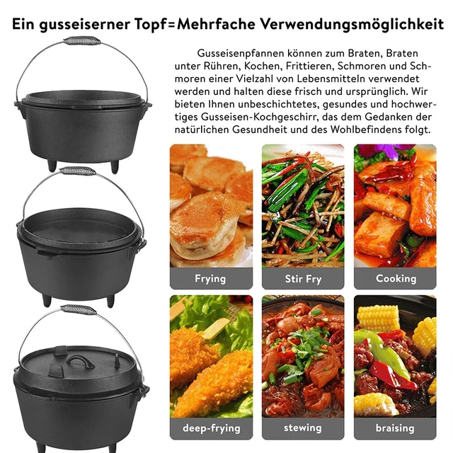 Dutch Oven Feuertopf Kochtopf Gusseisen Deckelheber Gusstopf Potjie Camping 4