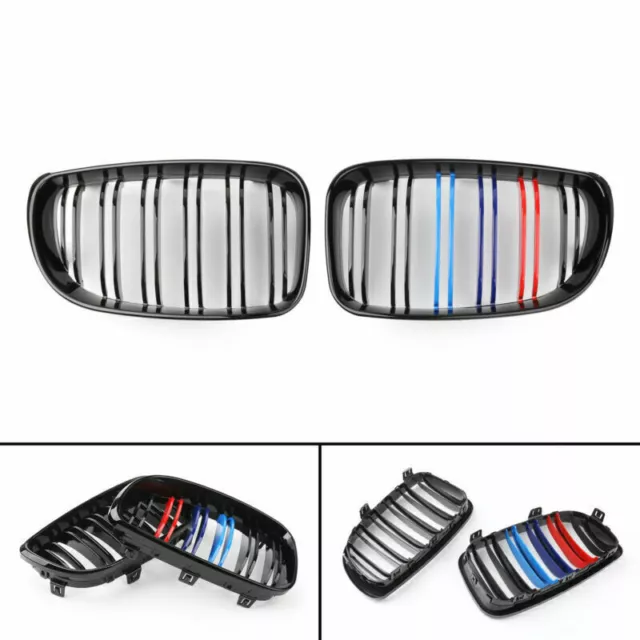 2x Gloss Black Mcolor Front Bumper Kidney Grille For BMW E81 E82 E87 E88 08-12 ,