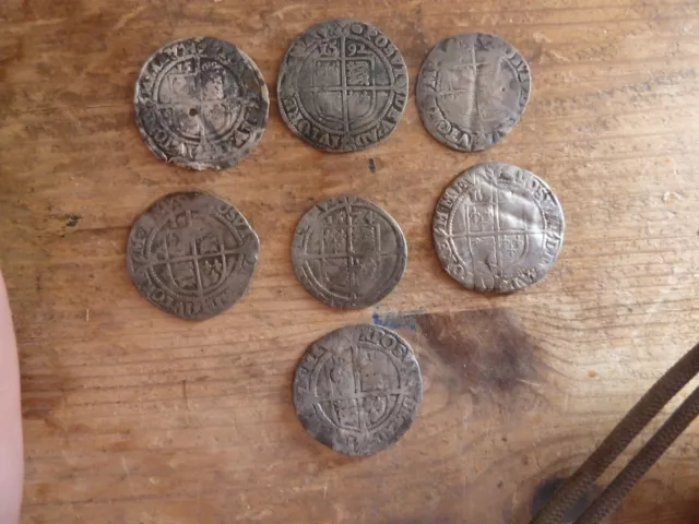 7 tudorhammered coins of elizabeth 1st metal detecting finds