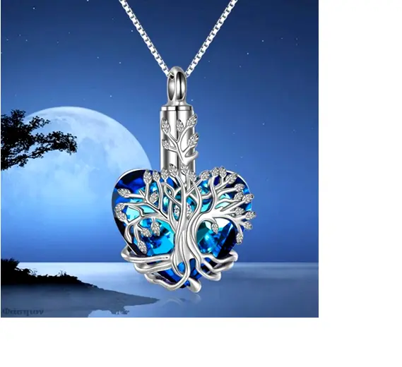 URN HEART TREE LIFE CREMATION ASHES Pendant On 20" 925 Sterling Silver Necklace