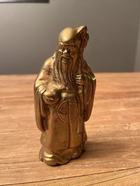 Vintage Chinese Lucky God - BRASS Figurine - FUKUROKUJU - Wise Man