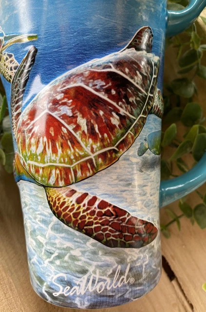 Sea World Turtles Mug Raised Textured 3D Coffee Cup 5 Inch Tall Animal Ceramic