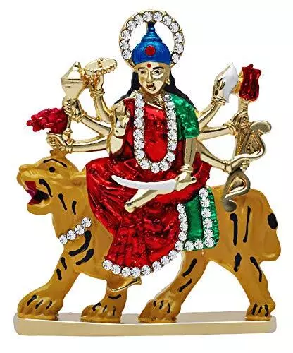Goddess Maa Durga Sherawali MATA Idol on Lion (B-69) Color Metal Statue for Home