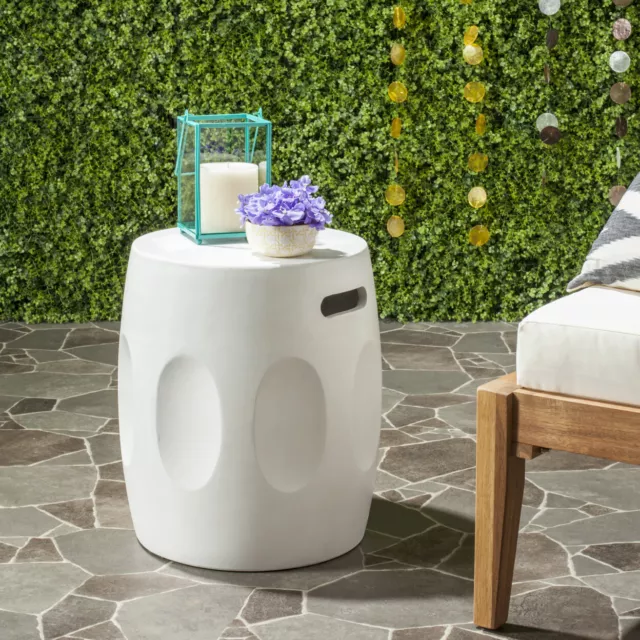 SAFAVIEH Outdoor Collection Zuri Concrete Accent Stool | Ivory |