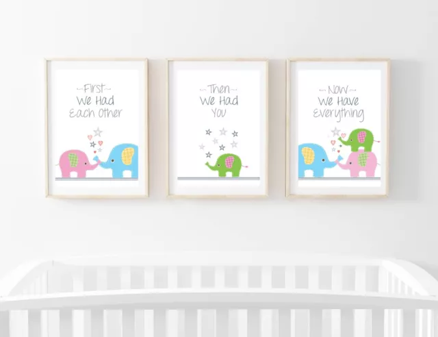 Nursery Wall Art Elephants set of 3 Prints for Baby Boy Girl Ideal Gift keepsake