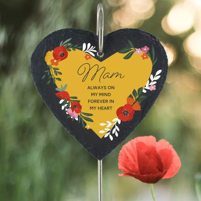 Mam Grave Stick Plaque Poppy Slate Heart Always On My Mind Memorial Tribute