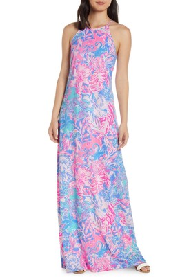 New Lilly Pulitzer Margot Maxi Dress Blue Peri Viva Print Sleeveless M medium