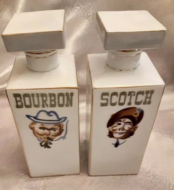 Vintage Pair of Porcelain Bourbon and Scotch Bottles Decanters Japan