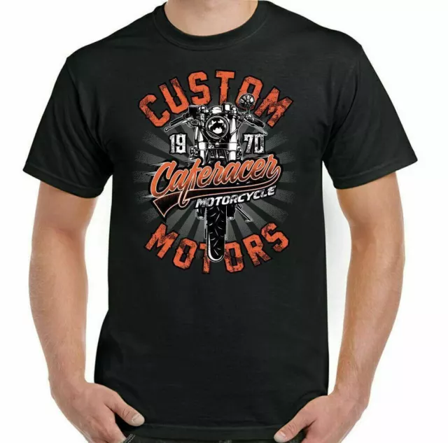 Cafe Racer T-Shirt Mens Motorcycle Skull Motorbike Biker Bike Custom Top