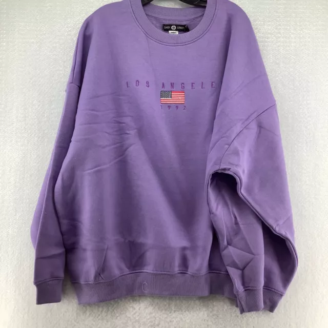 Daisy Street Womens Long Sleeve Relaxed Fit Purple Pullover Sweatshirt Size 0XL