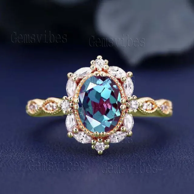 Oval Cut Alexandrite Multi Gemstone Vintage Designer 925 Sterling Silver Ring