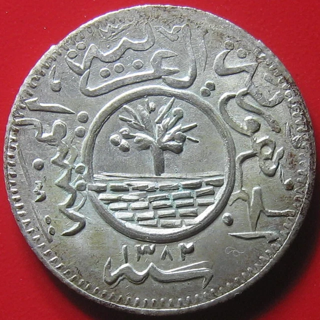 YEMEN AH-1382 (1962) 2/10 RIYAL (8 BUQSHA) SILVER VERY RARE COIN 5.61gr 23.5mm