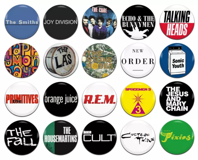 20x 80's Indie Classic Groups Bands Artists 25mm / 1 Inch D Pin Button Badges