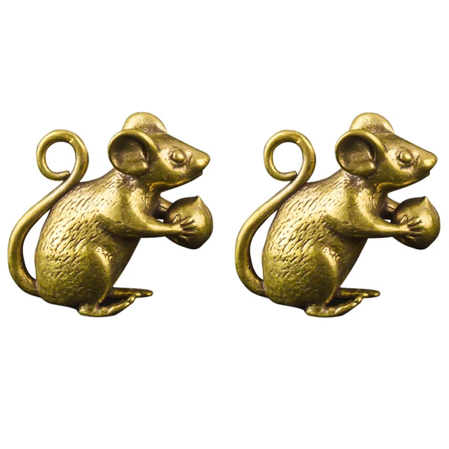 2 piezas Figura de zodiaco chino decoración de oficinas Estatuillas de rata Juguete