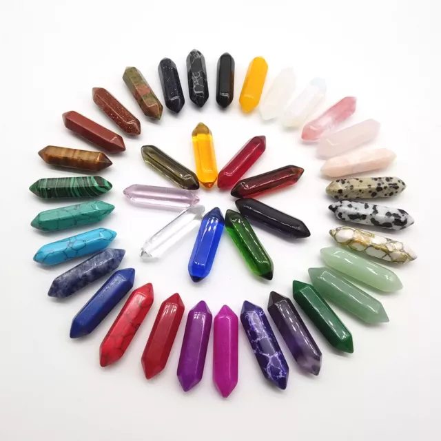 50PCS Natural Crystal Quartz Double Terminated Carved Point Chakra Gemstone Wand