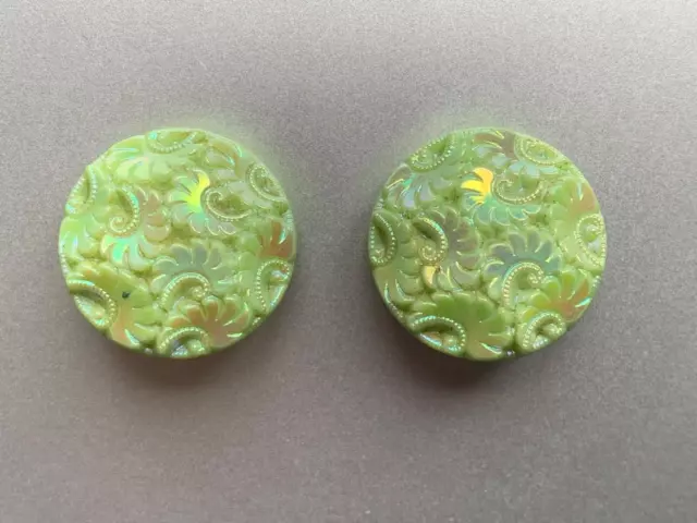 Raro Vintage Creator Iridiscente Vidrio Verde Pendientes Clip 2.2cm