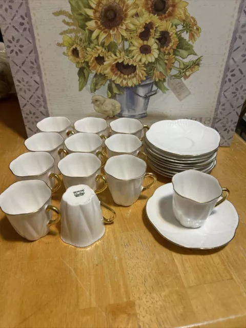 Shelley Fine Bone China England Demitasse 10 Sets Cup & Saucer White/ Gold