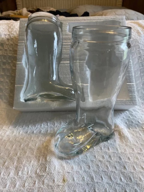 2 Cowboy Boot Shaped Beer Glasses Mugs New In Box 3