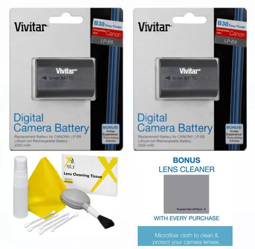 2 Pack Vivitar LP-E6 Battery for Canon EOS Canon EOS R Mirrorless Digital Camera