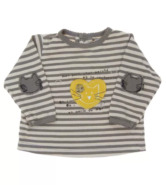 SERGENT MAJOR tee-shirt à manche longue gris rayé chat bébé fille 6 mois