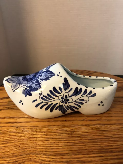 Vintage Delfts Blauw Ceramic Dutch Clog 7” Shoe Holland Blue Floral Planter.