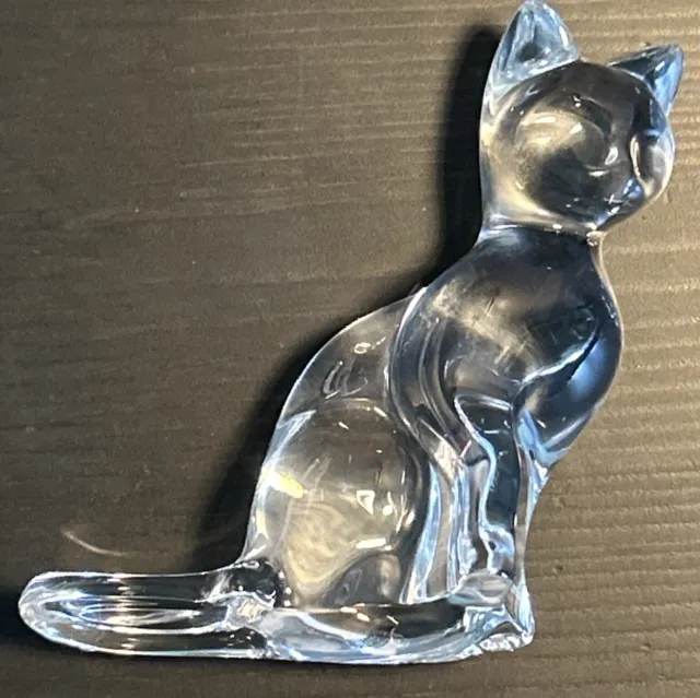 Baccarat France Lead Crystal 4” Tall x 3 1/4" Sitting Cat Figurine