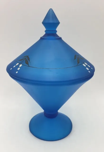 Westmoreland  Cone Shaped  CANDY DISH w/ LID Blue Satin Hand Painted