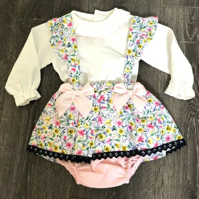 Bambine spagnole bambina stile rom 2 pezzi abito fiori fiocchi rosa frondati 3