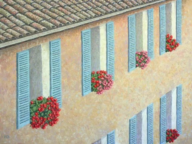 Large original oil painting, Italian cityscape, old city scene 32x24"