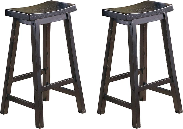 Lexicon Victoria Saddle Wood Bar Stools Set of 2 28.5" SH Black Sand 28.5"SH