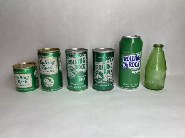 5 Rolling Rock Premium Beer Cans and One Bottle Latrobe Brewing Co Pennsylvania