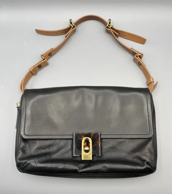 Lanvin Paris Women Purse Shoulder Bag Black Lambskin Leather Sweet Dora Pochette