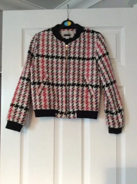 River Island Girls Lined BomberJacket Pink White & Black Age 9 Years Vgc