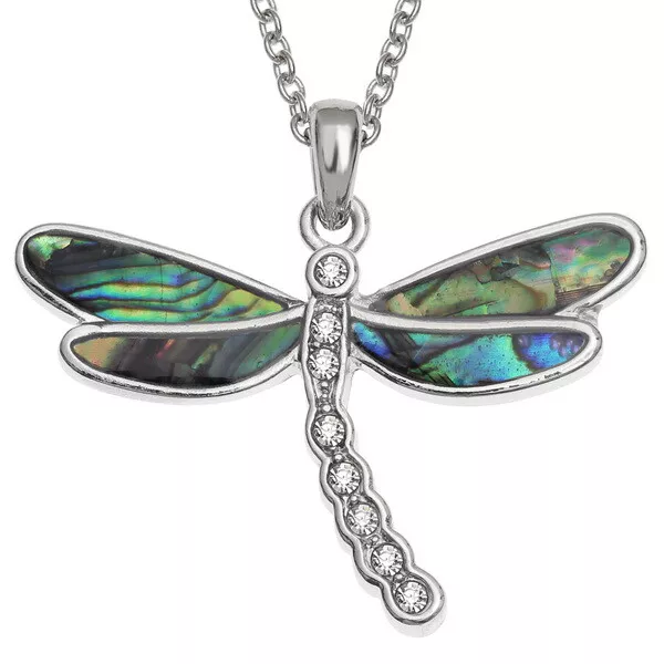 Dragonfly Silver Necklace Pendant Paua Abalone Shell Jewellery - Gift Boxed