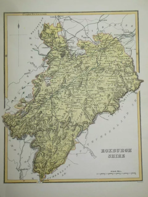 Antique Scottish County Map of Roxburghshire (c1868) Scotland, Roxburgh Shire