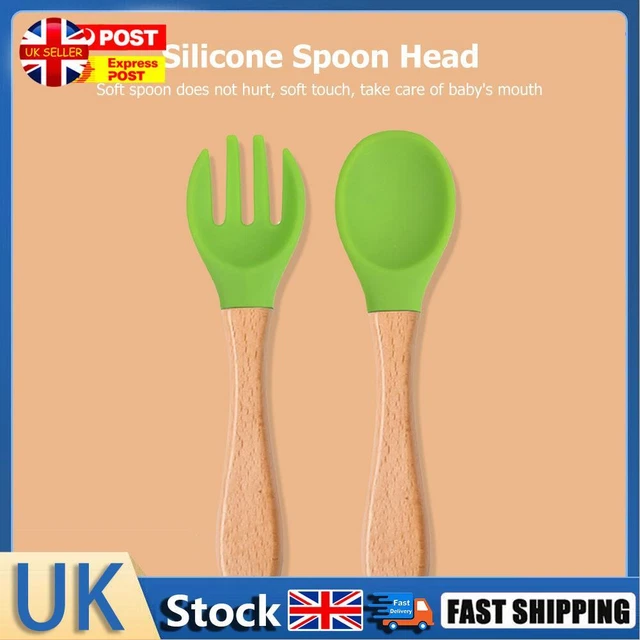 Baby Wooden Silicone Feeding Spoon Toddlers BPA-free Tableware (7) Hot