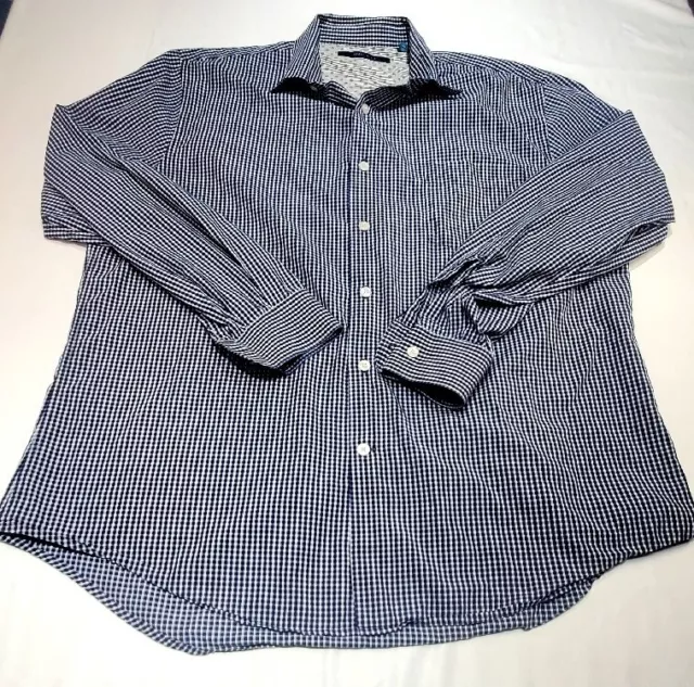 Perrt Ellis Mens Dress Casual Long Sleeve Button Down Shirt XL Blue Check 2