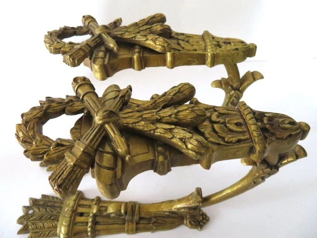 Pair Large Antique French Victorian Style Ornate Cast Brass Curtain Tie Backs 14