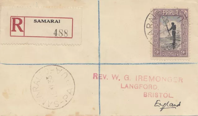 Papua: Registered Samarai 1933 to Bristol