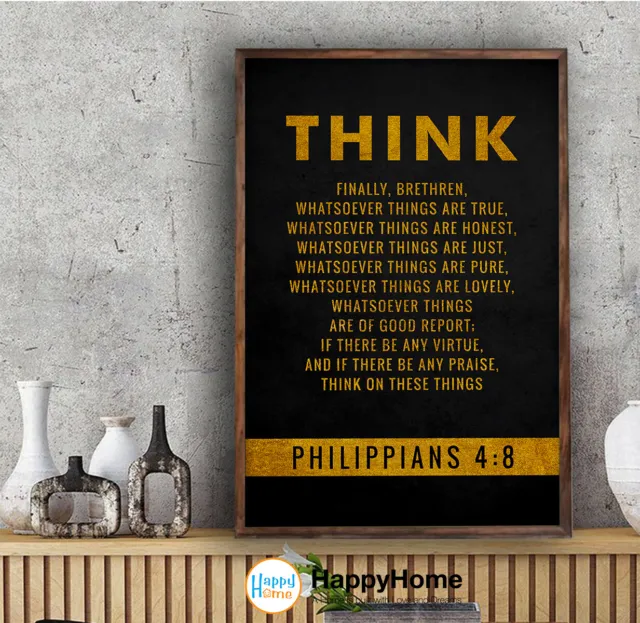 Philippians 4:8 Think Bible Verse Wall Art Bible Christian Poster Wall Decor 3