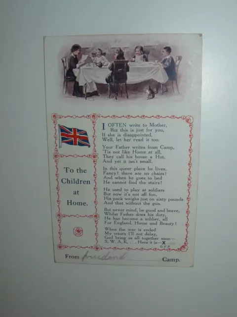 To the Children at Home Postcard - WW1 Army