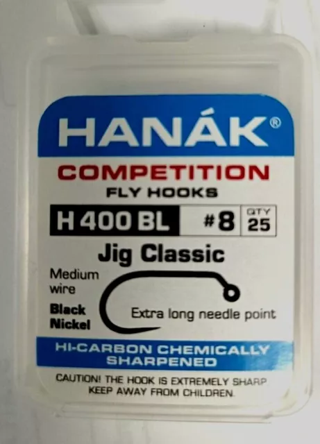 Hanak H400BL Vorrichtung klassische Haken Fliegenbindung Nymphe Haken Größen 8-16. 25 pro PK.