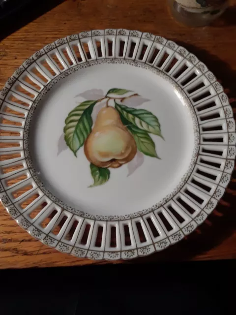 Ucagco China Occupied Japan Hand Painted Pear Gold Trim Open Edge Plate